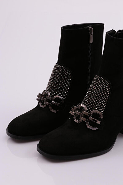 DGN Μαύρα σουέτ γυναικείες μπότες με τακούνι