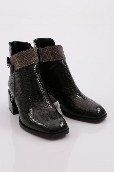DGN Μαύρες γυναικείες μπότες με τακούνι Crocodile - 421273488
