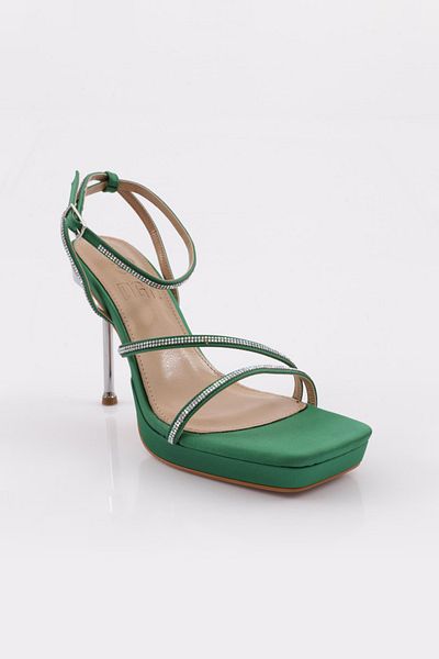 DGN Pantofi de damă cu frânghie de piatră, cu centură la gleznă, cu toc subțire, satin verde 23893481