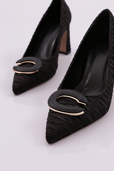 DGN Pantofi cu toc pentru femei din satin negru - 451512821