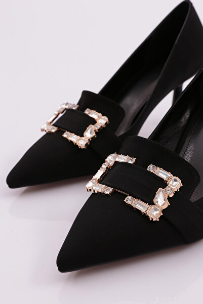 DGN Kadın Kare Taş Süsleme Topuklu Ayakkabı Siyah Scuba 481312821