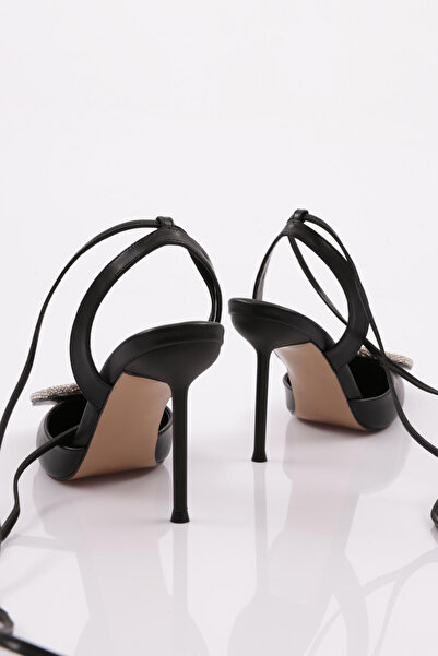 DGN Kadın Yuvarlak Taş Detaylı Topuklu Ayakkabı Siyah 61772859