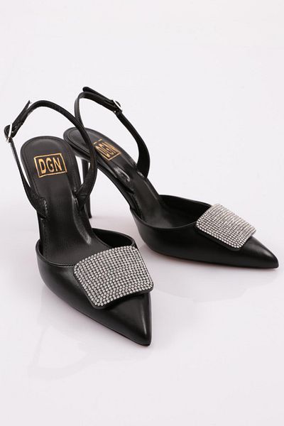 DGN 5067 Pantofi cu toc decorați cu piatră pătrată de damă