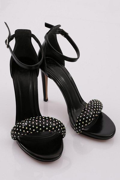 DGN 2040 Women's Mesh Detailed Stone Embroidered Heeled Shoes