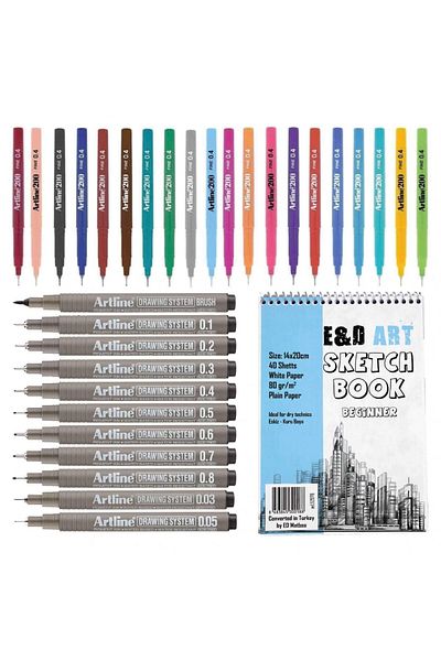 E&D ART ** Beginner Sketch Book Artline 200 Set of 20 Drawing Set of 11 **