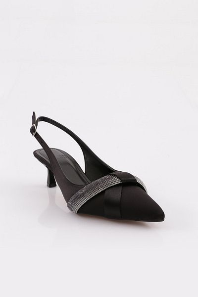 DGN 5025 Pantofi cu toc brodat cu piatră cu spatele deschis pentru femei