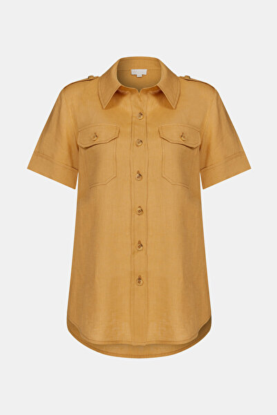 W Collection Hardal Kısa Kollu Keten Bluz