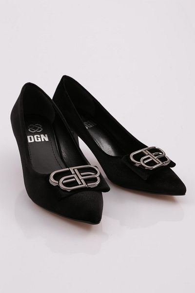 DGN Pantofi cu toc pentru femei din catifea neagră - 6432621