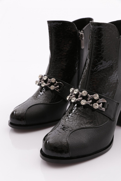 DGN Kadın Topuklu Bot Siyah Siyah Kroko 81121033