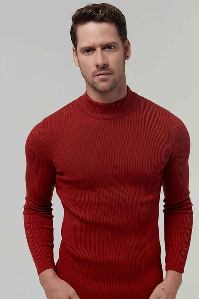 Twn Πλεκτό πουλόβερ Slim Fit Tile Rib Knit Half Fisherman Wool