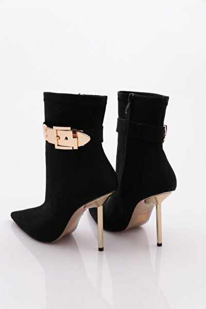 DGN Μαύρες ριγέ γυναικείες μπότες με τακούνι Nubuck - 911121085