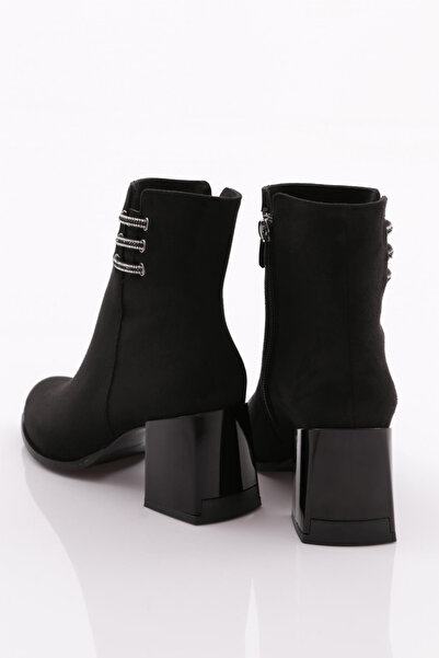 DGN Μαύρες σουέτ γυναικείες μπότες με τακούνι - 81621033