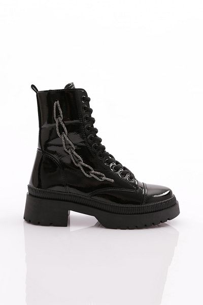 DGN Women's Boots Black Wrinkled Patent Leather 101613421027