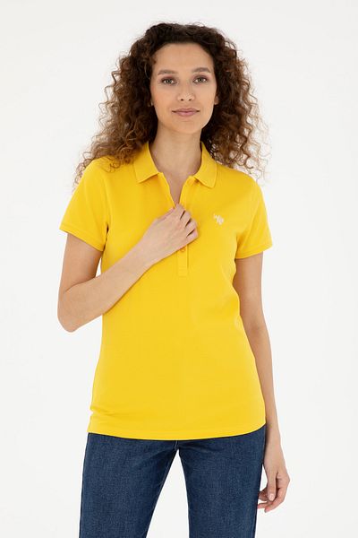 U.S. Polo Assn. Tricou galben de bază cu gât polo pentru femei 50280057 -vr043