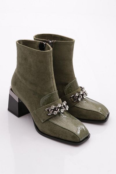 DGN Γυναικείες μπότες με τακούνι Green Suede Crocodile - 71721033