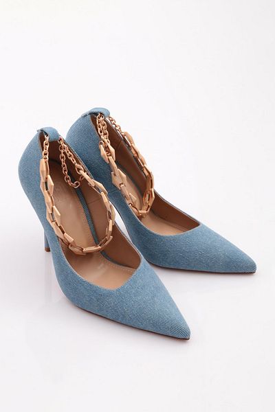 DGN Pantofi cu toc pentru femei din denim deschis - 56463557