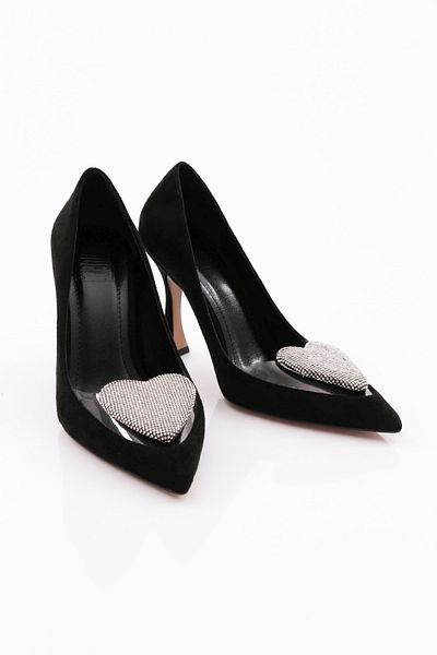 DGN Pantofi cu toc pentru femei din piele intoarsa neagra - 101393236