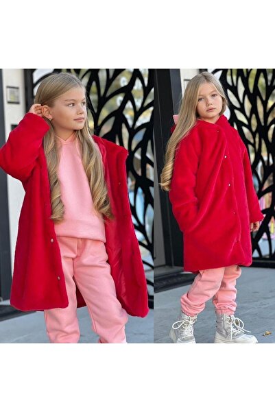 KOKOŞ BEBEK Girl's Tracksuit Set Included Imported Fur Lined Coat