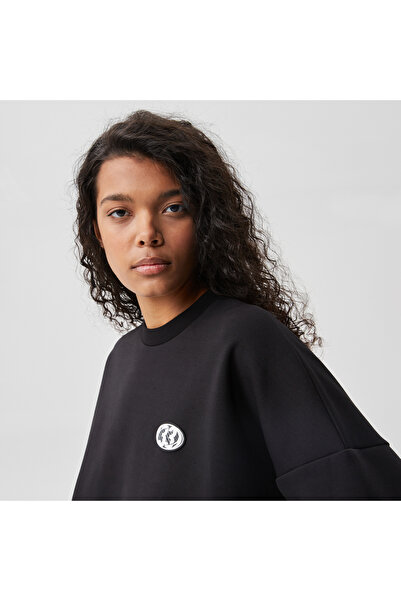 Lacoste Kadın Regular Fit Bisiklet Yaka Baskılı Siyah Sweatshirt