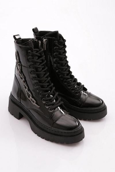 DGN Women's Boots Black Wrinkled Patent Leather 101613421027