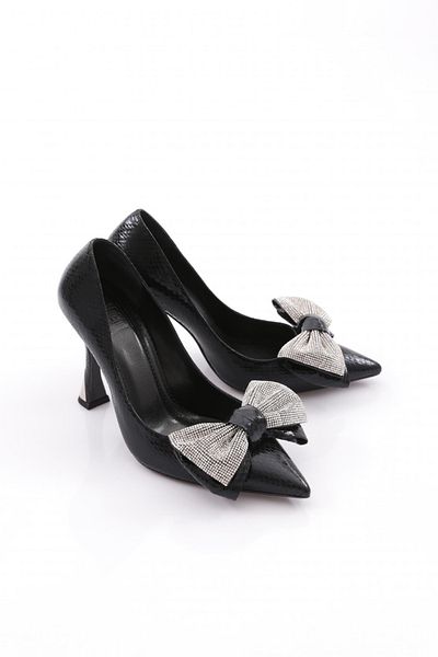 DGN Pantofi cu toc pentru femei cu model șarpe negru - 101363236