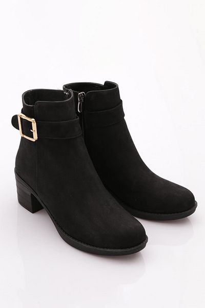 DGN 8551 Γυναικείες μπότες με τακούνι μαύρο Nubuck Γνήσιο δέρμα