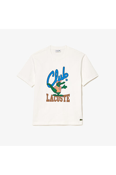 Lacoste Unisex Relaxed Fit Bisiklet Yaka Baskılı Beyaz T-Shirt