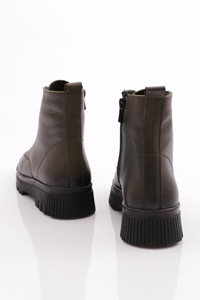 DGN Kadın Lastik Detaylı Bilek Bot Haki Hakiki Deri 48633217