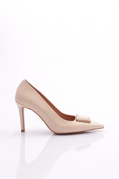 DGN Pantofi cu toc de damă cu model șarpe bej - 28335910