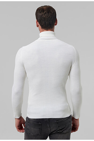 Twn Slim Fit Ekru Ribana Örgü Yarım Balıkçı Kazak
