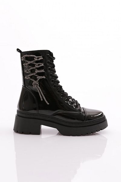DGN Black Patent Leather Women's Boots - Wrinkled Model 101333421027