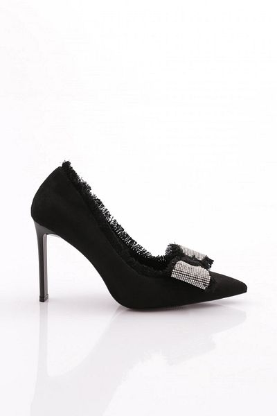 DGN Black Suede Heeled Women's Shoes 624102859