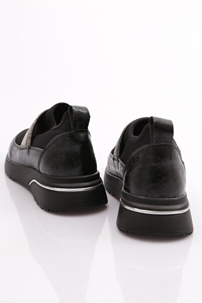 DGN Kadın Üstü Taşlı Sneaker Ayakkabı Siyah Rugan Siyah 31635105