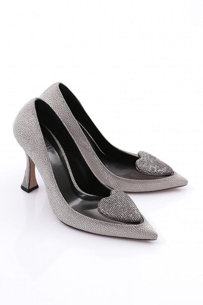 DGN Pantofi cu toc pentru femei cu sclipici platină - 101393236