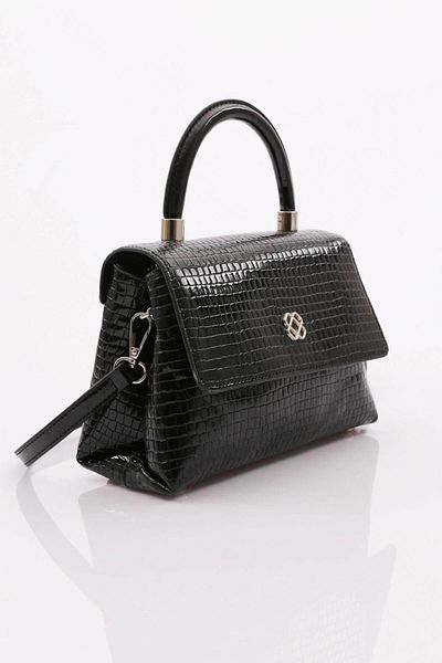 DGN Women's Clamshell Bag Black Patent Leather Crocodile 41623431