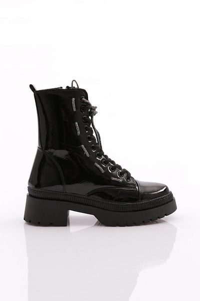 DGN Black Patent Leather Women's Boots - Wrinkled Model 101463421027