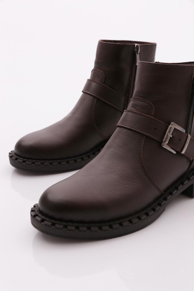 DGN Kadın Üstü Kemer Bağlamalı Bot Kahve Floater Hakiki Deri 14935106