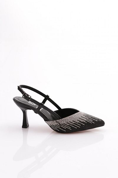 DGN Black Patent Leather Women's Evening Dress Heeled Shoes - Back Tie 215212621