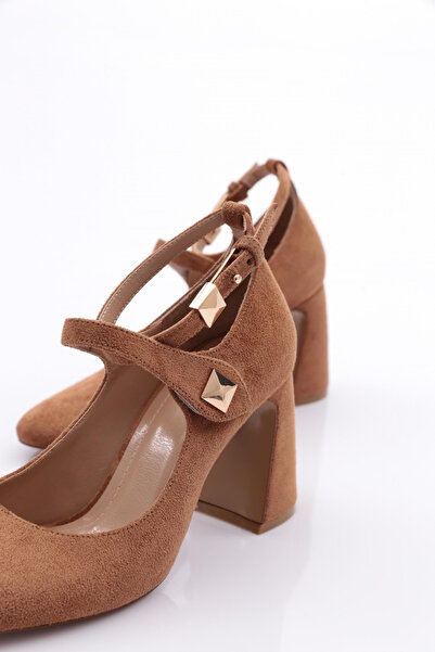 DGN Kadın Bilekten Bağlama Topuklu Ayakkabı Taba Süet 91843236