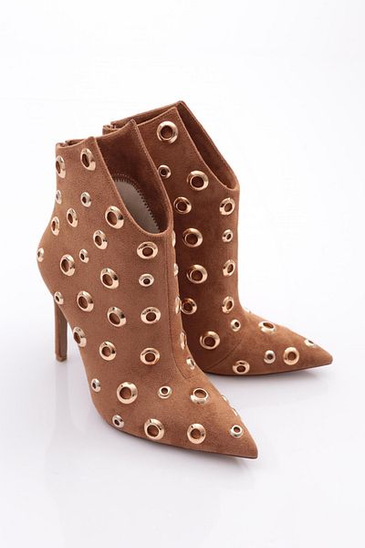 DGN Tan Suede Γυναικείες μπότες με τακούνι - μοτίβο κύκλου 22333236