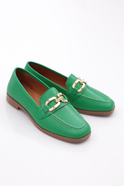 DGN Women's Stitching Detailed Flower Ornament Ballerina Ballerina Genuine Leather Grass Green 1732110