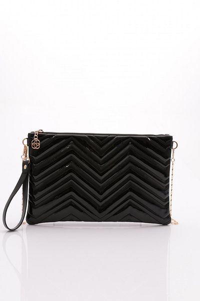 DGN W Patterned Black Patent Leather Women's Bag