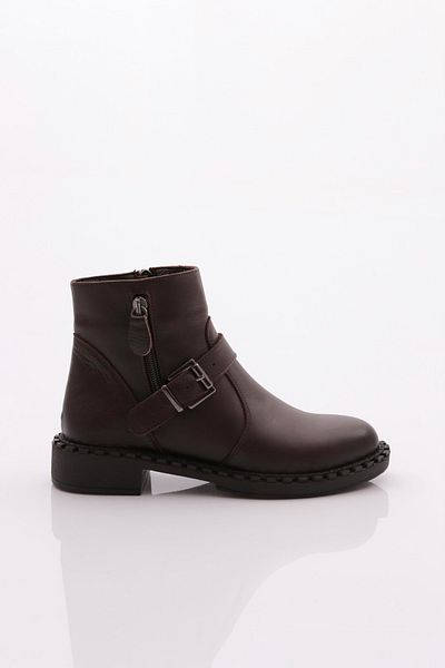 DGN Women's Top Belt Tie Boots Brown Floater Genuine Leather 14935106