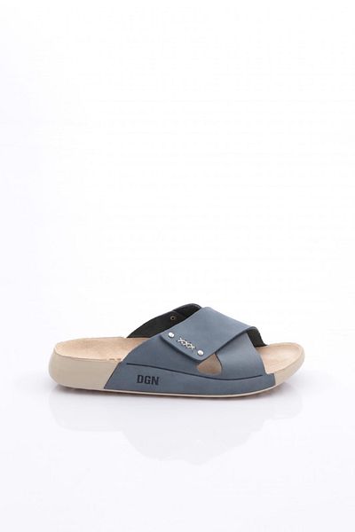 DGN Γυναικείες παντόφλες Blue Nubuck Γνήσιο Δέρμα - Σταυρωτό λουράκι
