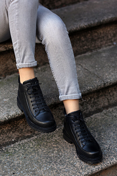 EREN SHOES BAG ( VELMA) Siyah Hakiki Deri Bagcıklı-Fermuarlı Bilek Bot