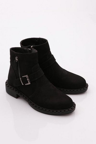 DGN Γυναικείες μπότες με κορδόνια μαύρο Nubuck Γνήσιο δέρμα 14935106