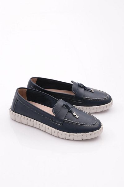 DGN Women's Rope Patterned Comfort Shoes Navy Blue Genuine Leather 264102623