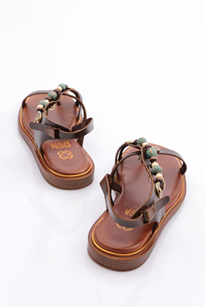 DGN Women's Side Bead Detailed Sandals Dark Brown 4163289