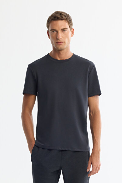 Avva Men's Anthracite Crew Neck Printed Elastane Regular Fit T-Shirt A42Y1017