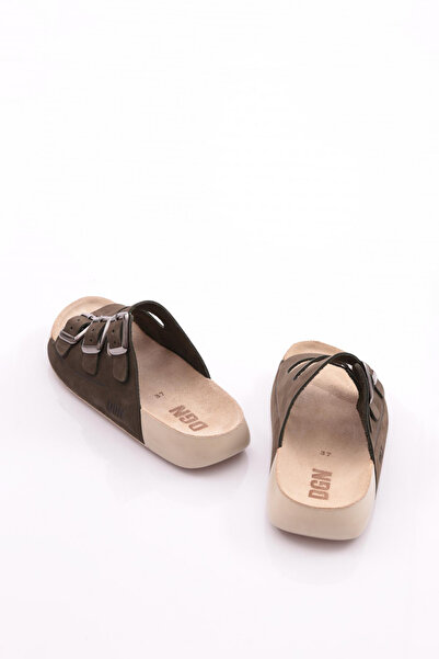 DGN Γυναικείες παντόφλες Khaki Nubuck - με αγκράφα και τρεις ρίγες 263102623